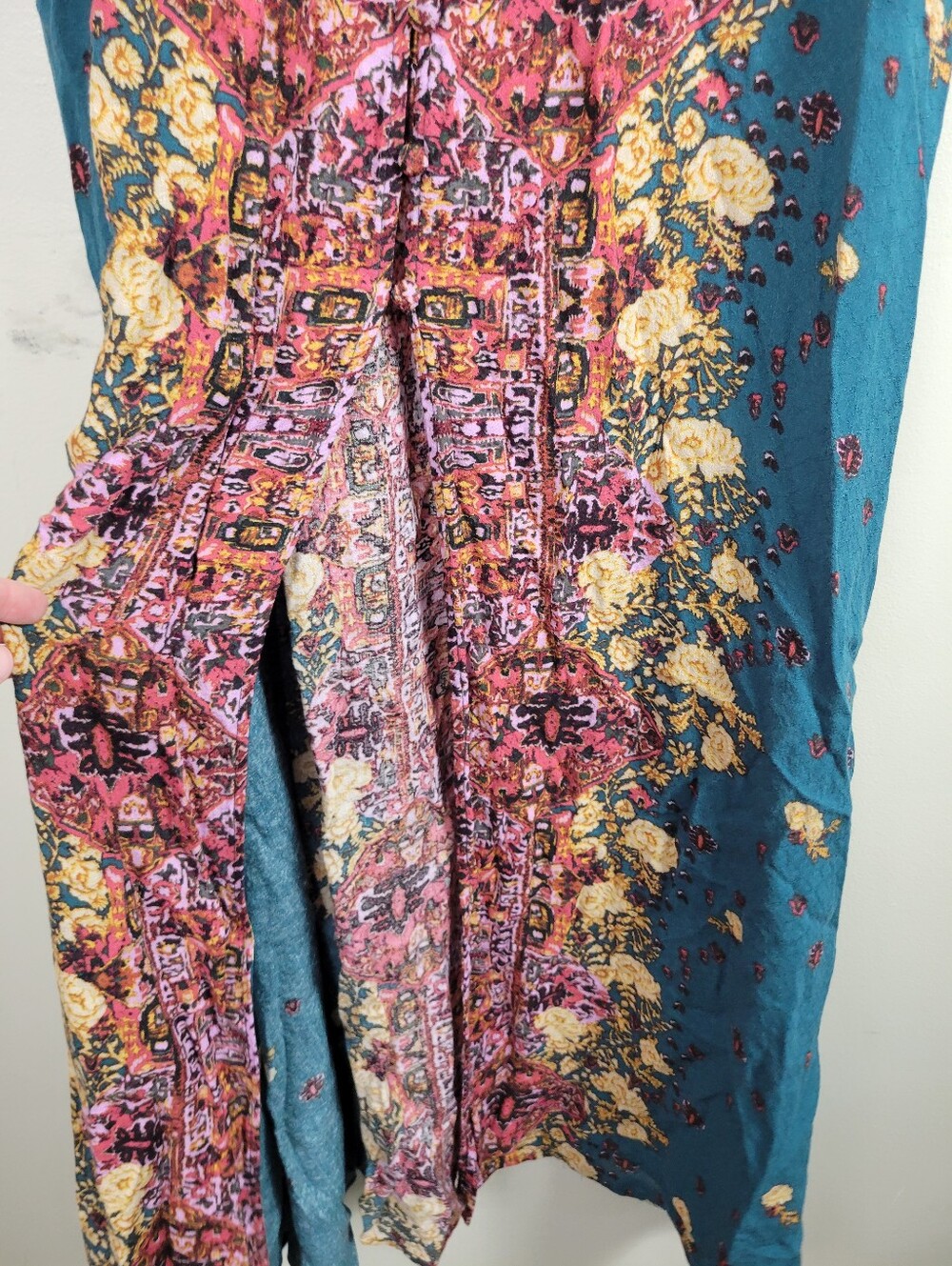 Free People Morning Song Teal Lace Detail Front Buttons Front Slit Maxi Dress - Picture 7 of 10